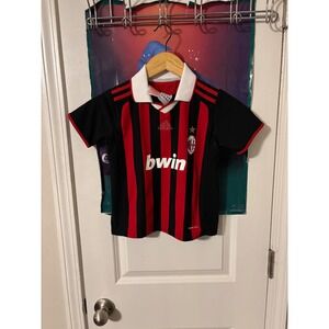 Adidas AC Milan 2009-10 Home Jersey Kids 5-6Y Red Black Bwin Soccer Kit E84192